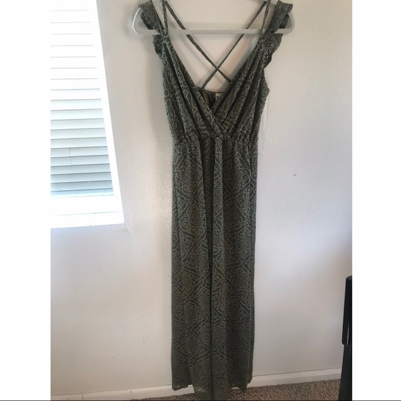 Francesca’s Lace Maxi Dress Olive boho autumn - Picture 2 of 7